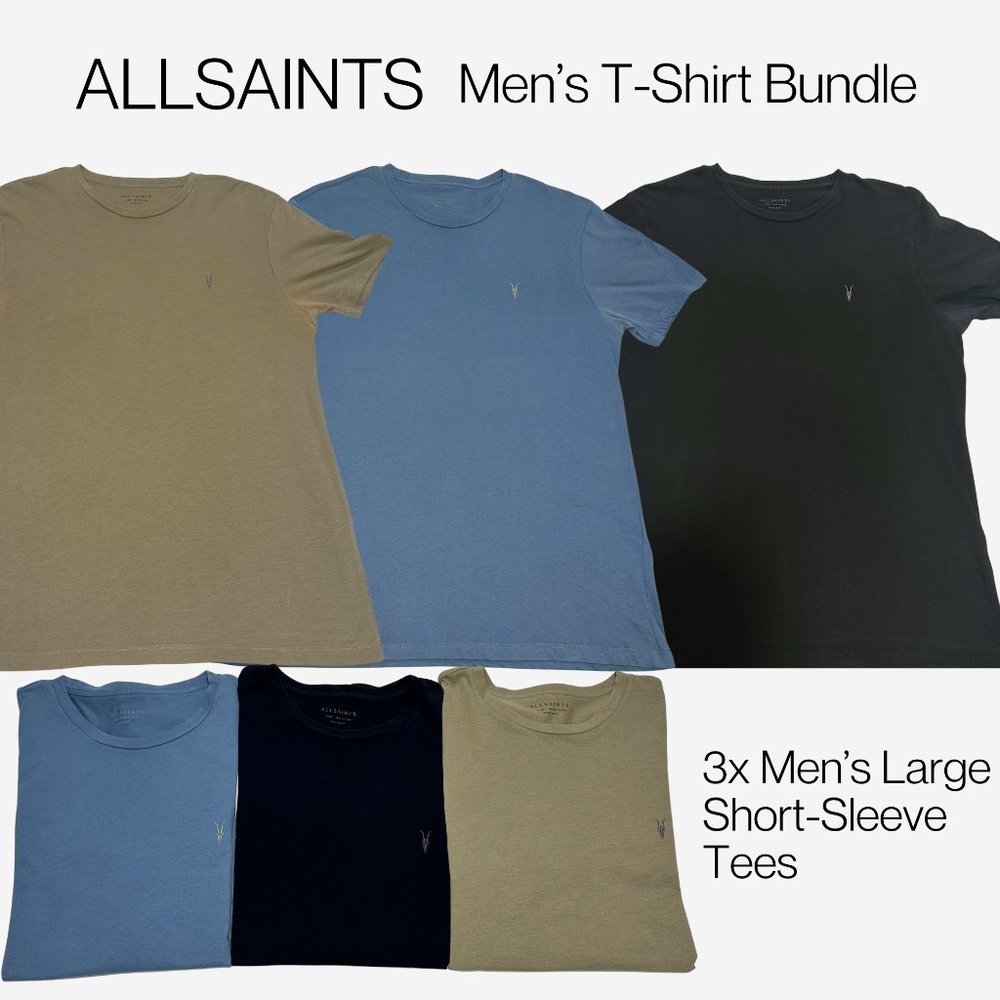 All Saints Brace Tonic Slim Fit Cotton T-Shirt Bundle | 3 Shirts | Large